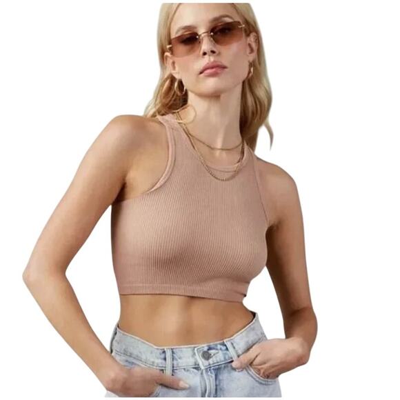 VICI Josie Ribbed Crop Stretch Tank Tan Basic Layering XS Small New - Picture 1 of 5